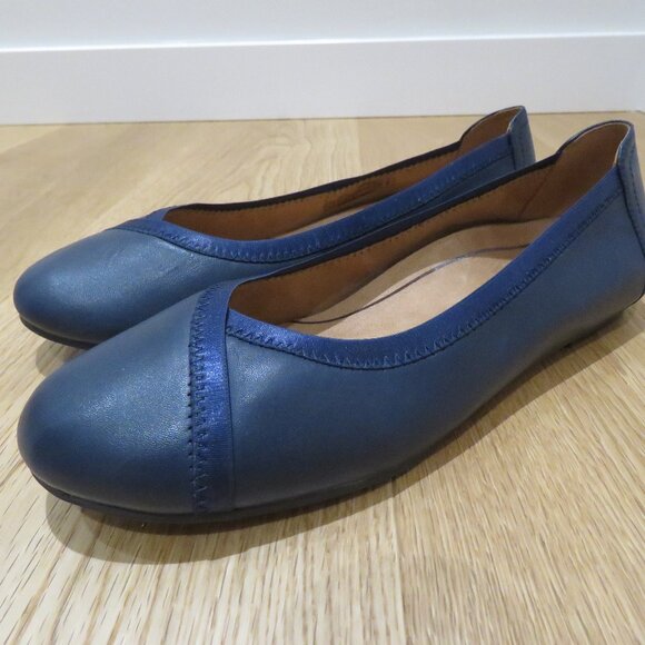 VIONIC Caroll Leather Comfort Slip On Ballet Flats Shoes in Navy - Size US 8 - Picture 2 of 13